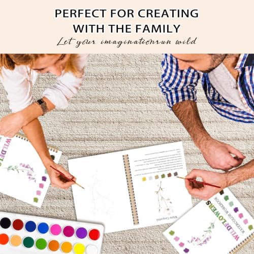 Easy Wildflowers Watercolor Workbook for Beginners, Water Coloring Book, 18 Colors Watercolors Paint Set, 12 Patterns Watercolor Kit, Stress Relief Gifts for Women Adults Teen - Image 6