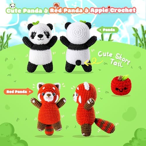 2PCS Pandas Crochet Kit for Beginners Animal Crochet Starter Kit for Adults - Image 3