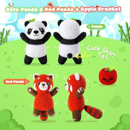 2PCS Pandas Crochet Kit for Beginners Animal Crochet Starter Kit for Adults - Image 3
