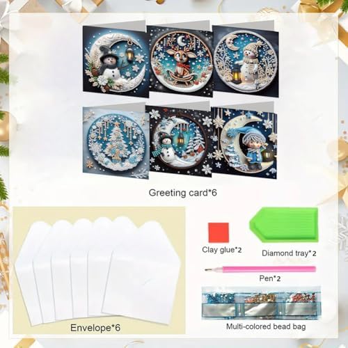 6pcs DIY Diamond Art Christmas Cards Kit with Envelopes & Tools-Diamond Dot Greeting Cards,Xmas 5D Rhinestones Painting for Adults,DIY Craft Family Friend Xmas Gifts(Christmas Snowman) - Image 4