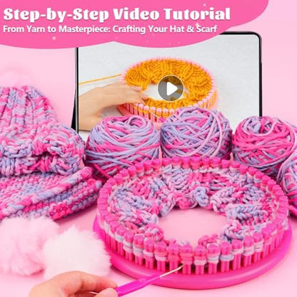PREBOX Knitting Loom Kit for Kids and Beginners, Hat and Scarf, Rose - Image 3