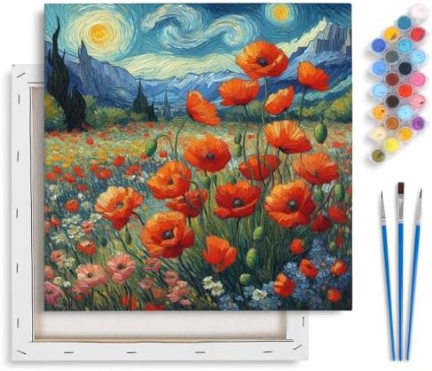 Yezavesu Framed Paint by Numbers Kit for Adults Starry Night, Flowers by Yezavesu