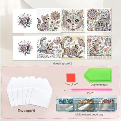 JISHSHAY 6 PCS Cat Diamond Painting Greeting Cards Cat Diamond Art Birthday Cards with Envelopes Gem Art Gem Painting Mosaic Kits for Adults for Thanksgiving Birthday Anniversary Valentine Festival - Image 3