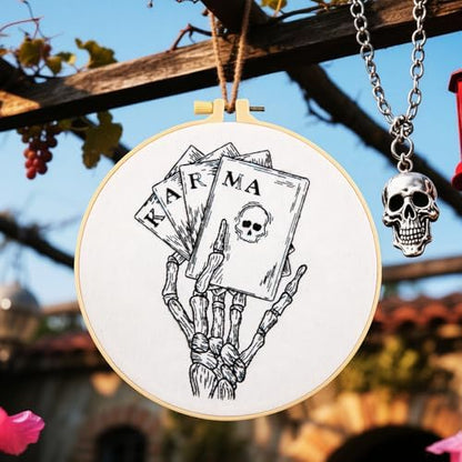 Gothic Tarot Embroidery Kits for Beginners Adults, Halloween Hand Bone Embroidery Starter Kits, Skull Cross Stitch Kits for Beginner Adults Hobbies for Women, Embroidery Fabric, Hoops & Video Tutorial - Image 3