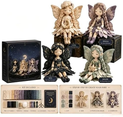 Fairy Patchwork DIY Collection, Flower Fairies Sewing Kit for Adults & Beginners, Make 4pcs Fabric Fairy Dolls with Pre-Cut Materials, Handmade DIY Craft Gift & Home Decor (Moonlight Fairies) by Unknown