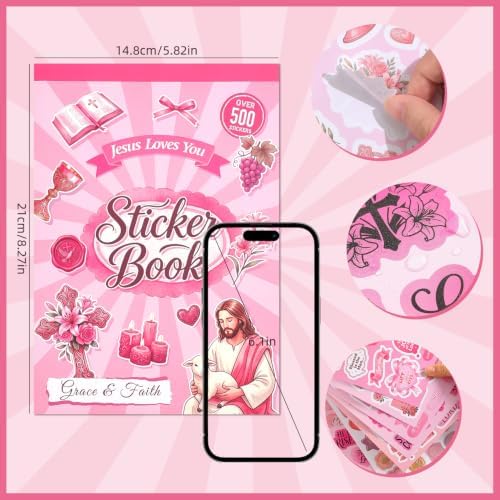 500+ Christian Scrapbook Sticker Book, Pink Bible Faith Inspirational Stickers for Scrapbooking, Art Journal Supplies for Adults Teens Women Girls Junk Journaling - Image 4