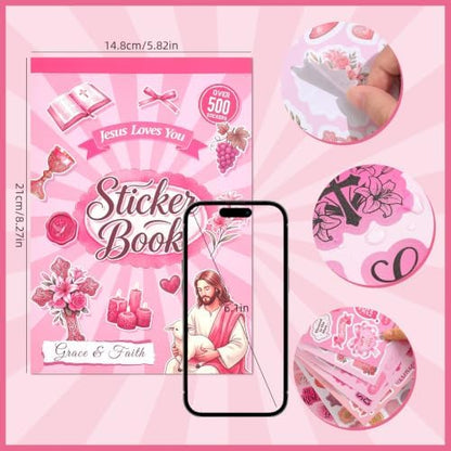 500+ Christian Scrapbook Sticker Book, Pink Bible Faith Inspirational Stickers for Scrapbooking, Art Journal Supplies for Adults Teens Women Girls Junk Journaling - Image 4