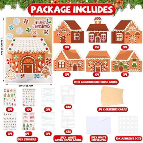 ojustbeok 24 Sets Christmas Gingerbread Craft Kit for 3D Gingerbread House Card Making Your Own Festive Winter Greeting Cards Xmas DIY Card Crafts for Holiday Home Art Crafts Supplies - Image 2