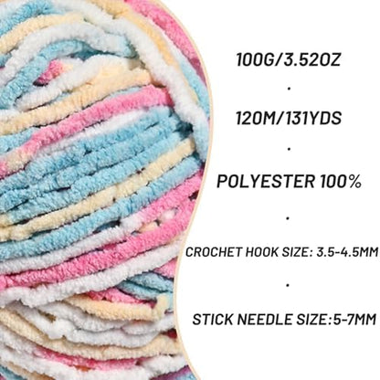 Plush Chunky Chenille Yarn for Crocheting, Soft Fluffy Velvet Yarn for Crocheting, Fuzzy Baby Blanket Knitting Yarns, 100g/131yds Bulky Amigurumi Yarns（Candy Color） - Image 2