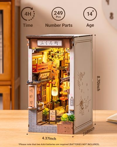 ROBOTIME Japanese Book Nook Kits, DIY Miniature House Kit for Adults 3D Wooden Puzzle, Bookends Bookshelf Diorama Creative Decorative Crafts Kits Unique Gifts for Teens & Beginners (Sakura Wine Alley) - Image 4