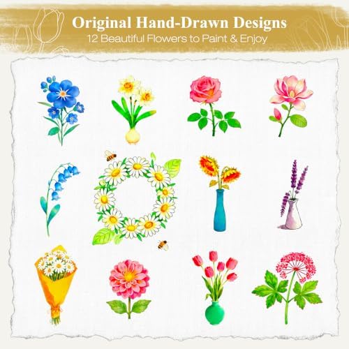 Creazic Watercolor Workbook for Beginners, Floral Water Coloring Book, 16 Sheets, 140lb/300gsm Cold Press Watercolor Paper, Step-by-Step Watercolor Guide for Stress Relief & Fun Painting (Book Only) - Image 7