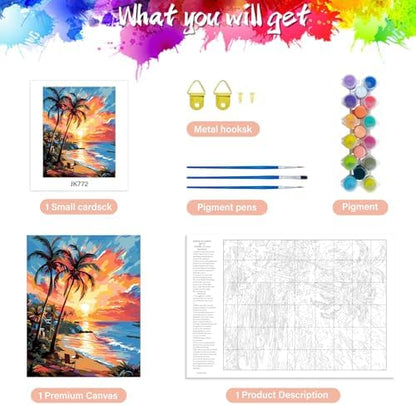 ZTOTZ Paint by Numbers Beach Ocean, Summer Paint by Numbers kit for Adults Beach,Holiday Paint by Numbers for Adults Wall Decor(16x20in) - Image 5
