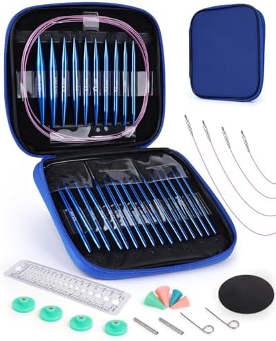 Aeelike 13 Pair Interchangeable Circular Knitting Needles 3-10 mm, Blue by Aeelikescrochetworld