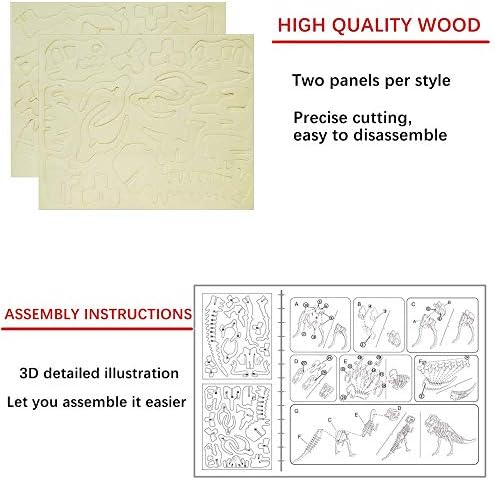 3D Wooden Dinosaur Puzzle - 6 Piece Set Wood Dinosaur Skeleton Model Puzzle - DIY Wooden Crafts 3D Puzzle - STEM Brain Teaser Puzzle Gifts - Image 6