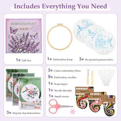 Uniartfy Embroidery Kit for Beginners with Hummingbird and Flower Pattern - Image 2