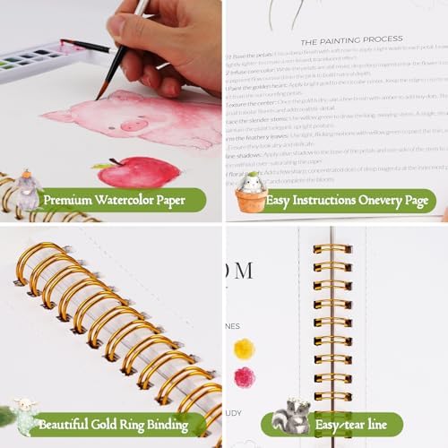 Watercolor Workbook for Beginners,18 Whimsical Farm Animal Water Coloring Book,Relaxing & Easy to Paint Water Coloring Book with 24 Colors-Perfect for Gifting to Creativity & Joy for Adults - Image 5