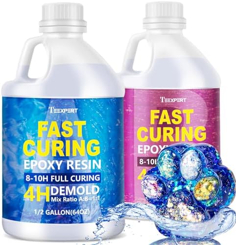 Teexpert Fast Cure Epoxy Resin: 4 Hours Demold 128OZ Bubble-Free & Anti-Yellowing Crystal Clear Art Resin Kit for Wood Casting/Table Top/Jewelry Making,Self-Leveling Resina for Beginners and Artis by Teexpert