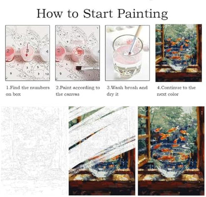 ZRIZQ Landscape Paint by Numbers Kit for Adults Beginner,Goldfish,16x20 - Image 5