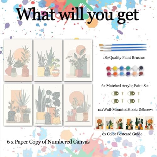 Tropical Plants Park Art 6 Packs Paint by Number Kits for Adults Beginners,Green Succulent Plants Paint by Number,Cactus Botanical DIY Oil Paintings on Canvas Frameless Home Wall Decor 8 x11.8 inch - Image 2