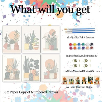 Tropical Plants Park Art 6 Packs Paint by Number Kits for Adults Beginners,Green Succulent Plants Paint by Number,Cactus Botanical DIY Oil Paintings on Canvas Frameless Home Wall Decor 8 x11.8 inch - Image 2
