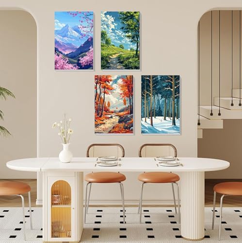 4 Pack Framed Paint by Numbers Kit for Adults Beginners, Four Season 8x12in - Image 4