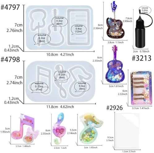 Resin Shaker Molds Set Music Keychain Charm Pack of 8 Silicone Trays Seal Films Precision Tip Applicator Bottle Kits Bundle - Image 2