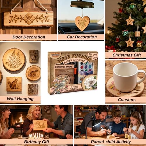 K KERNOWO Wood Burning Kit - 156Pcs All-in-One Wood Burning Tool Pen Adjustable Temperature Wood Burner Kit Crafts Gifts for Adults & Teens, Woodburning Kits for Beginner Pyrography - Image 7