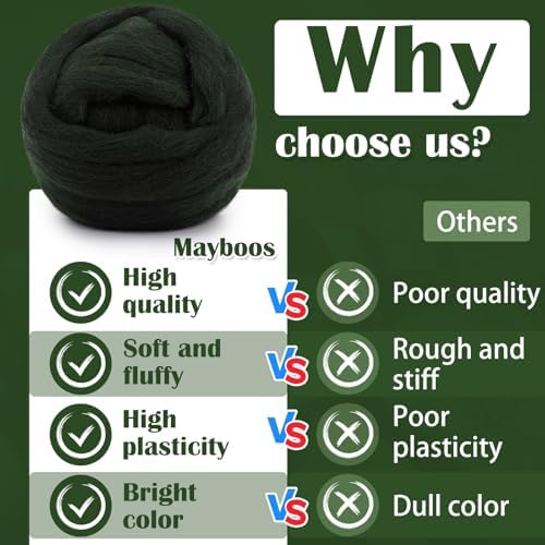 Mayboos 1.76oz Dark Green Natural Wool Roving, Needle Felting Wool - Image 6
