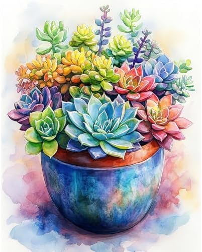 RICUVED Succulent Paint by Numbers for Adults, Paint by Numbers Kit for Adults Beginners, Potted Plant DIY Acrylic Oil Painting on Canvas Easy for Gift Home Wall Decor 16x20 Inch by RICUVED
