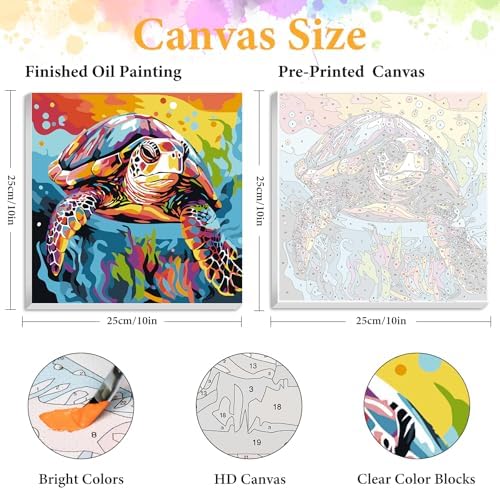 Okarina Framed Paint by Numbers Kit for Adults, Sea Turtle Decor 10x10 Inch - Image 2