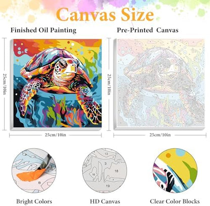 Okarina Framed Paint by Numbers Kit for Adults, Sea Turtle Decor 10x10 Inch - Image 2