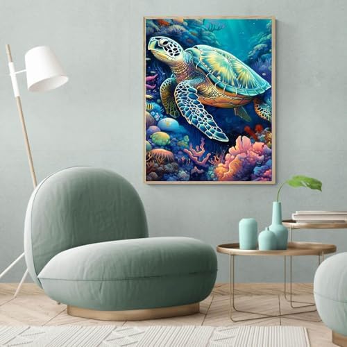 MaiMMaledy Paint by Numbers Kit for Adults Beginners 8Wx12L inch Canvas Pictures with Framed Drawing Painting Works with Wooden Triangle Easel Acrylic Pigment Sea Turtle - Image 4