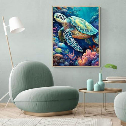 MaiMMaledy Paint by Numbers Kit for Adults Beginners 8Wx12L inch Canvas Pictures with Framed Drawing Painting Works with Wooden Triangle Easel Acrylic Pigment Sea Turtle - Image 4