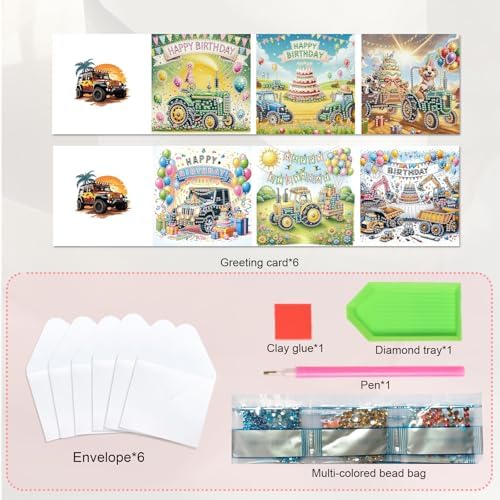 JISHSHAY 6 PCS Diamond Painting Happy Birthday Cards Car Diamond Art Greeting Cards with Envelopes Cake Gem Art Gem Painting Embroidery Kit Mosaic Kits for Adults with Special Shape Drills - Image 3