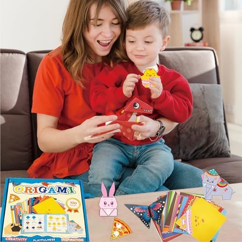 Origami Kit for Kids Ages 5-8 8-12, 100 Sheets Double Sided Colorful Folding Paper (45 Patterns×2+10Blank) with Clear Guiding Book, Animals Dinosaur Art Activity DIY Craft Set Gift for Girls Boys - Image 4