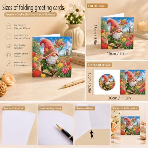 LAKEQUILL DIY Diamond Art Painting Greeting Kit, 12 Pieces, Creative Craft Set，Garden Goblin - Image 6