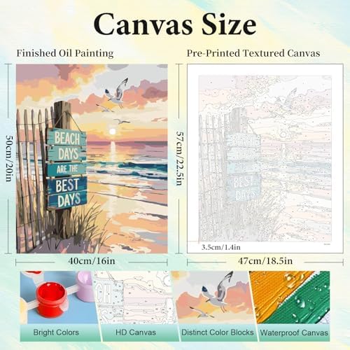 Paint by Numbers Kit for Adults, Beach DIY Acrylic Painting Kit, 16x20 Inch - Image 3