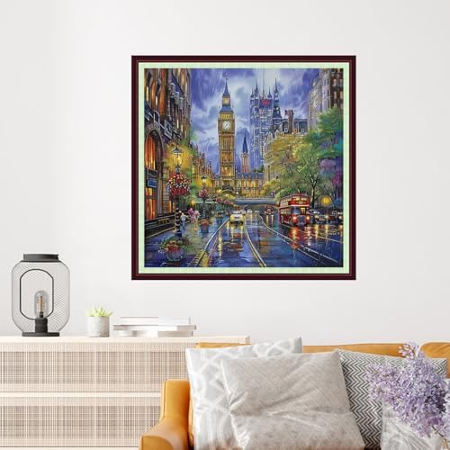 Dooxvey Cross Stitch Kits for Adults Beginners,Full Range of Cross-Stitch Stamped Kits Needlepoint Kits for Beginners Embroidery Kits 11CT Cross Stitch Patterns-New York Street Scene 18x18 inch - Image 2