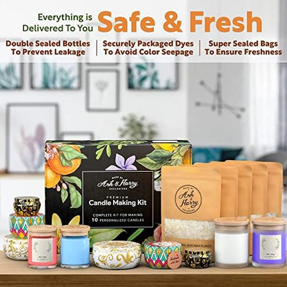 ASH & HARRY Premium Soy Candle Making Kit for Adults, Complete Gift Set with 10 Premium Tins & Jars, DIY Starter Candle Making Supplies, Perfect Home Decorations Holiday Gift Which Makes 10 Candles - Image 6