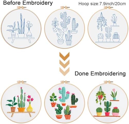 Louise Maelys 3 Pack Cactus Embroidery Kit for Beginners Plant DIY - Image 3