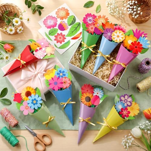 Motipuns 48 Sets Mother's Day Crafts Kit DIY Flower Paper Crafts Colorful Bouquets Make Your Own Flower Gifts for Spring Teacher Appreciation Gifts Handmade Project Mother's Day Home Activities - Image 2