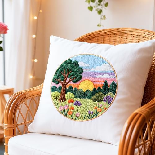BEUNITONE 4 Set Forest Pattern Embroidery Kit for Adult Beginners Scenery Pre-Printed Designs Cross Stitch Kits, Needlepoint Kits for Adults, Handmade Embroidery for Home Decor 20x20cm - Image 7