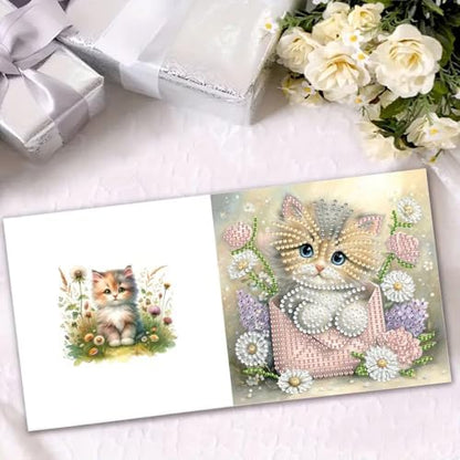 ARTopet 6Pcs Folding Greeting Card Diamond Art Painting Thank You Blessing Cards with White Envelope Rhinestones Painted Making Kits for Adults DIY Craft Holiday Gift-Cat02 - Image 4