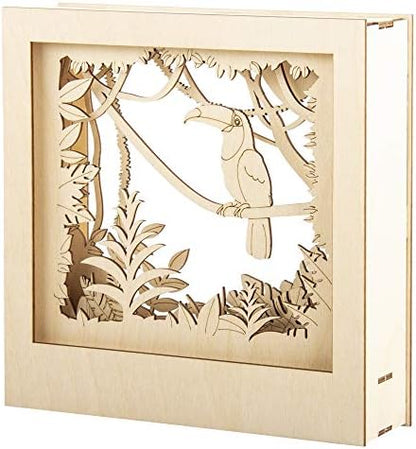 Rayher Shadow Box Building Kit with Toucan Design, 3D Scenery, DIY Wood Craft Set, 11 Slot-Together Pieces, FSC Certified Product, 24x24x6.5cm, 62853505 - Image 4