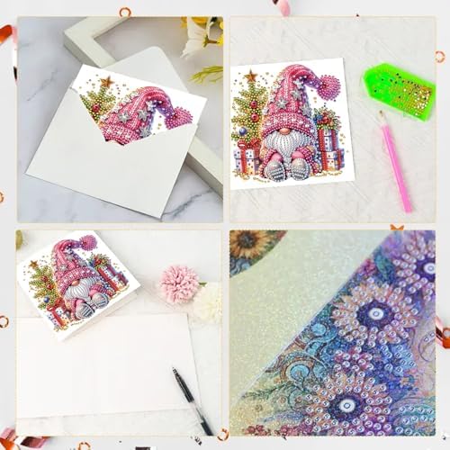 6Pcs Christmas Greeting Card DIY Diamond Art Painting Greeting Cards Blessing Folding Card Kit with White Envelopes Diamond Arts Crafts for Birthday Festival Gift-Goblin02 - Image 6
