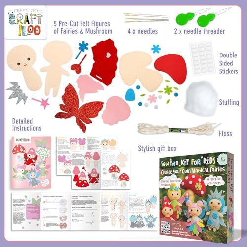 Fairy Sewing Kit for Kids Ages 5-12 - Beginner Kit, 5 Pre-Cut Felt Dolls - Image 5