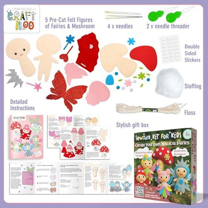 Fairy Sewing Kit for Kids Ages 5-12 - Beginner Kit, 5 Pre-Cut Felt Dolls - Image 5