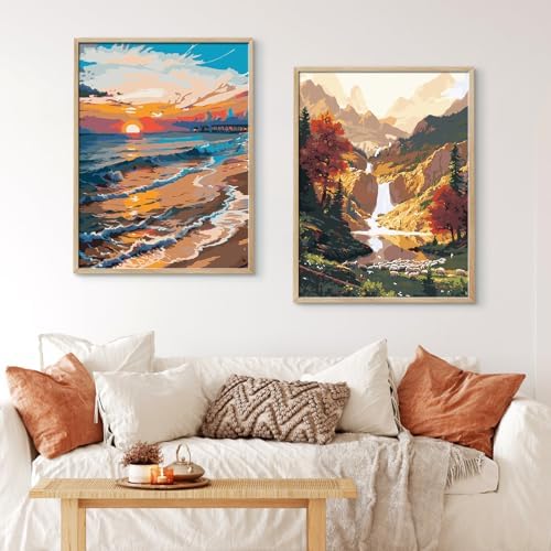 QUITEDEW 2 Pack Paint by Number Kit for Adults Mountain11.8x15.7 Inch - Image 3