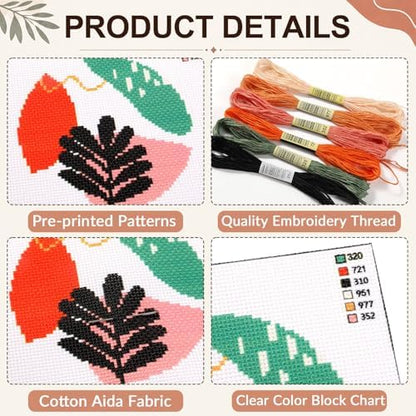 ZOIIWA 6PCS Boho Embroidery Kit for Beginners Adults Summer Cross Sewing Kits DIY Starter Hand Embroidery Kit with Needlepoint Patterns Hoop Threads Needles Instructions Craft Gift for Home Decor - Image 3