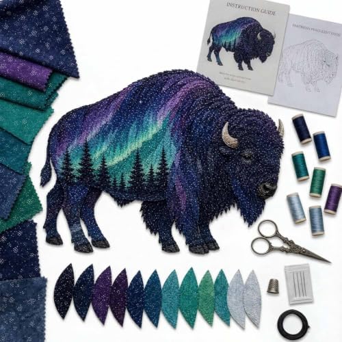 Northern Lights Wildlife DIY Patchwork Kit, Creative Layered Fabric Animal Craft, DIY Northern Lights Patchwork Sewing Kit, Handmade Home Decor Project, Unique Gift for Craft Lovers (#I) by Unknown